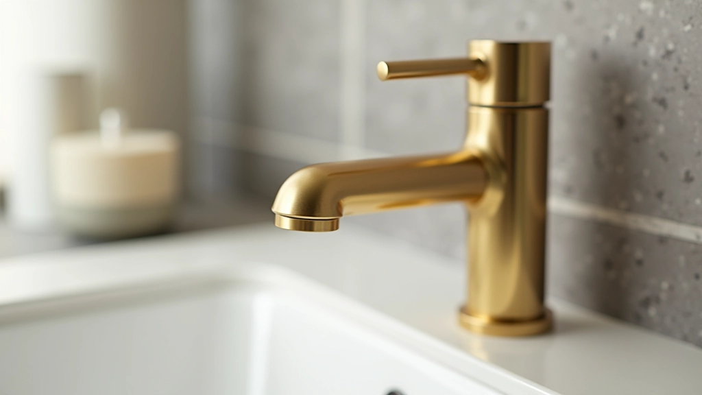 Detalhe de acabamento em latão cromado de torneira de design contemporâneo com foco em qualidade de material