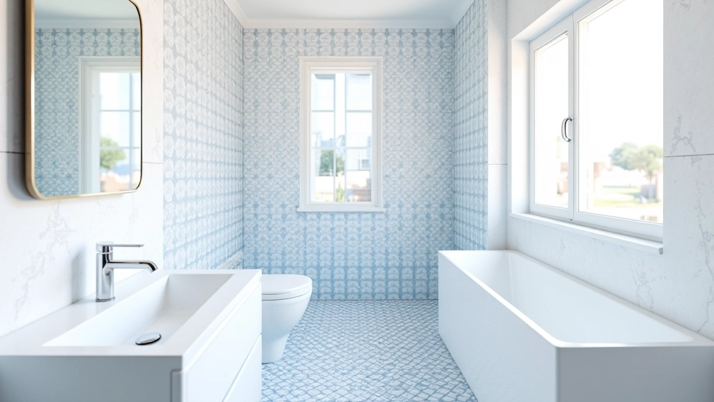 Casa de banho com azulejos português em padrão geométrico
