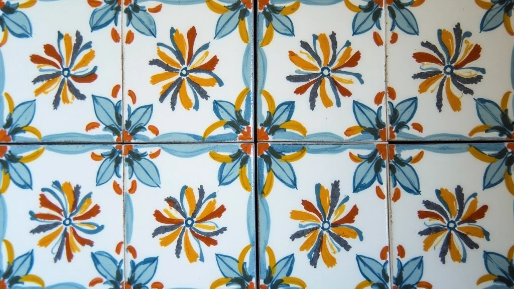 Detalhe de azulejos portugueses tradicionais com padrões artesanais